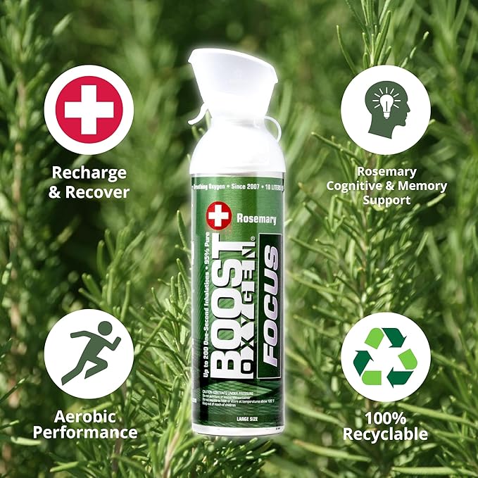 Boost Oxygen Large Focus Rosemary Aroma 10L Canister | Respiratory Support for Aerobic Recovery, Altitude, Performance & Health (2 Pack)