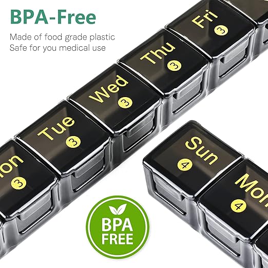 Monthly Pill Organizer 28 Day, 4 Weeks Pill Box 7 Day, XL Weekly Medicine Organizer for Vitamins, Fish Oil, Supplements(Black)