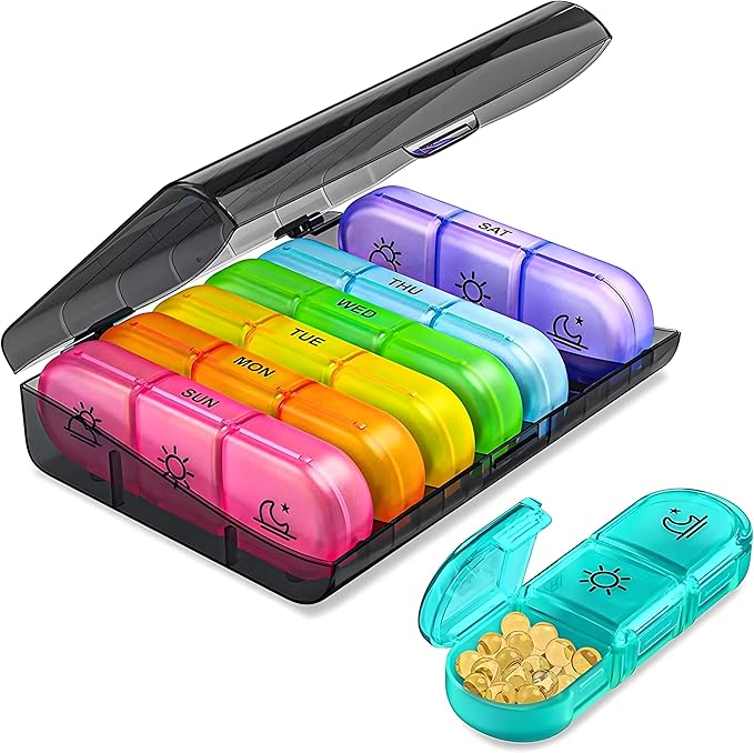 Weekly Pill Organizer 3 Times a Day, Portable Travel Pill Box 7 Day with Large Pill Containers, Daily Pill Box with 21 Compartments, Light-Proof Pill Container for Medications, Vitamins, Fish Oils