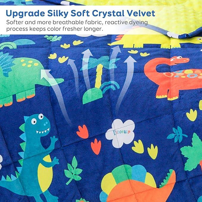 Sivio Weighted Blanket 3 lbs, Super Soft Crystal Velvet & Minky Dots Cartoon Patterns Reverise Heavy Throw, Heavy Blankets, 36 x 48 Inch Blue Dinosaur
