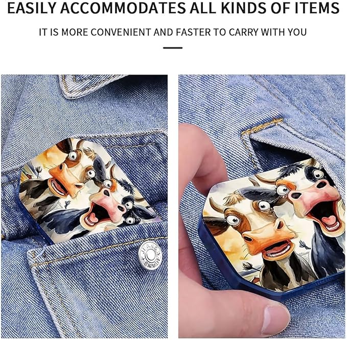 This Portable Funny Cartoon Cow Pattern 6 Compartment Pill Box Can Be Placed in A Pocket Or Wallet to Store Vitamins, Medicines Health Supplements Other Medications.