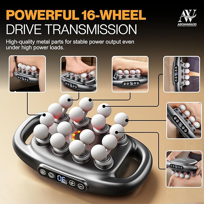 16 Head Massage Gun Deep Tissue - 2026 Upgraded 16-Drive Back Muscle Massager with 3 Modes & 30 Intensities, Portable Muscle Massager for Buttocks Muscles Pain Relief, Waist, Back, Neck