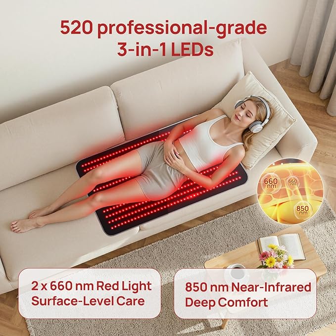 Red Light Therapy for Body, 39" x 24" Large Size Near Infrared Red Light Therapy Mat Full Body, 660nm&850nm(520 LEDs), Adjustable Timer and Power Levels