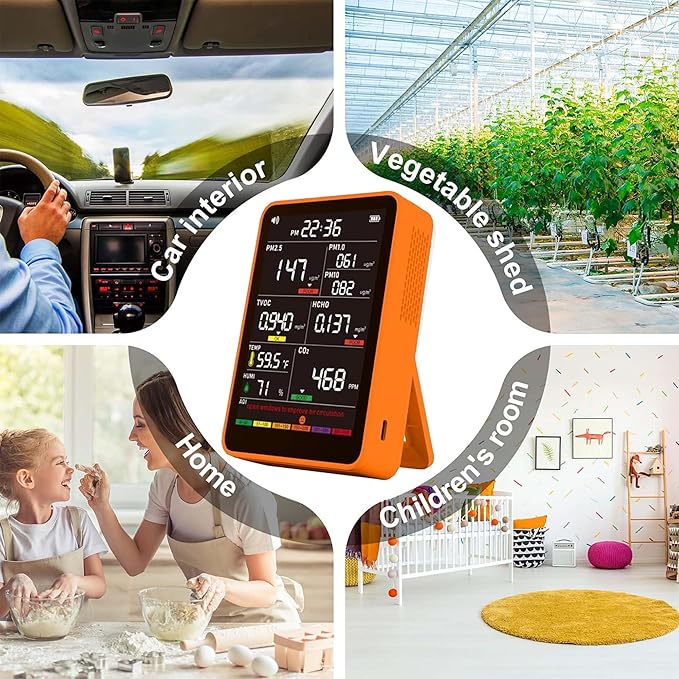 Professional Indoor Air Quality Monitor with AQI Alerts, Portable Real-Time Detector for Home, Car, Plants & Pet