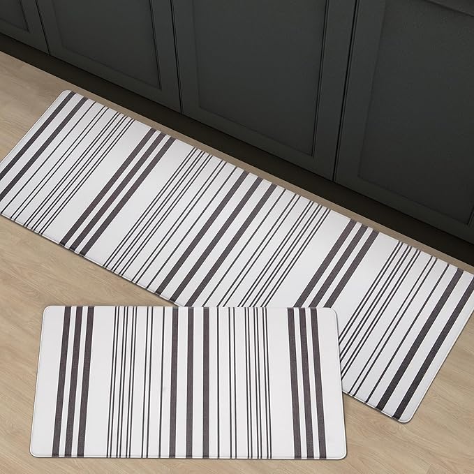 FRESHMINT Farmhouse Stripe Anti-Fatigue Kitchen Mat Set of 2, Cushioned Foam Kitchen Mats for Floor, Waterproof Non Slip Comfort Mat, Modern Kitchen Rug for Kitchen Decor, Sink, Laundry, Office