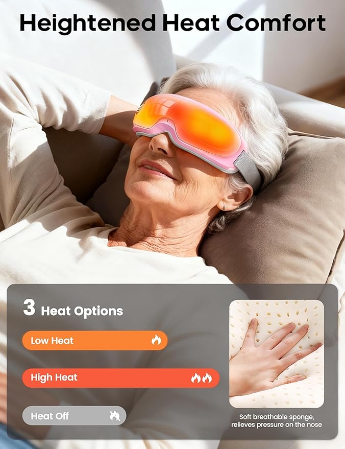Lupow Eye Massager with Heat, Gift for Women & Men, Eye Mask with Music & White Noise for Migraine, Dry Eyes & Migraines Relief - Birthday, Christmas Gifts for Mom/Dad, Her/Him Pink