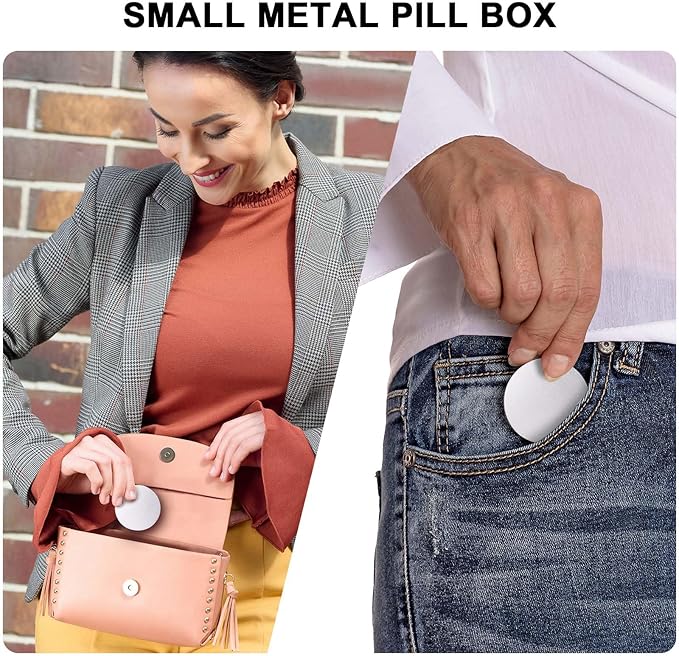 Metal Pill Case for Purse Pocket - Waterproof Pill Container Daily Pill Box Portable Medicine Organizer for Pills/Vitamin/Fish Oil/Supplements, Silver Medium Pill Box