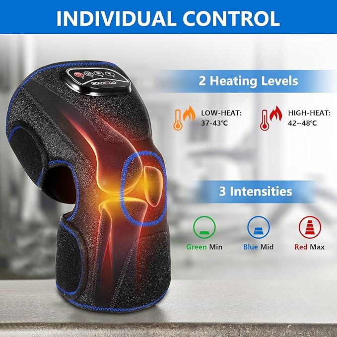 CINCOM Knee Massager with Heat, Air Compression Leg Knee Brace Wrap for Arthritis and Pain Relief Knee Eletric Heating Pad for Swelling, Injury and Joint Recovery for Mothers Dad (Single Unit)