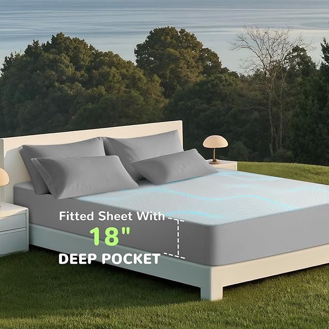 Grounding Sheet Queen Size-90% Organic Cotton & 10% Silver Fiber, Deep Pocket 18" Design, Soft & Conductive, for Better Sleep & Stress Relief Earth Grounf Bedding(Grey,60"x80"x18")