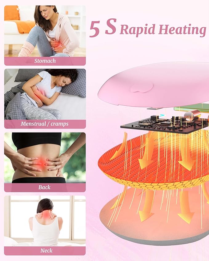 Portable Heating Pad for Cramps, Upgraded Cordless Electric Period Fast Heating Pad for Back Menstrual Belt 6 Heat 6 Vibrating Modes Gifts for Women Girls Her Girlfriend Pink