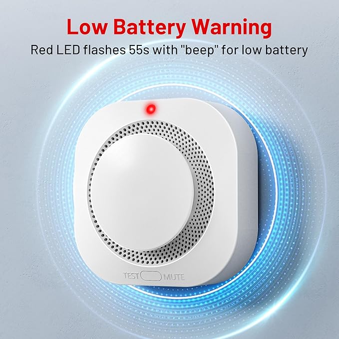 Smoke Alarm Fire Detector,Battery Operated Photoelectric Smoke Detector with Test Button and Low Battery Warning, Fire Alarms Smoke Detectors for Home, 6 Pack