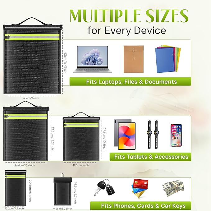 Large Faraday Bags 5 Pack-Faraday Box with EMP, RFID, FOB Signal Blocker for Laptop, Tab, Phone &car Keys-Faraday Cage with Handle & Reflective Strip, Anti tracking Faraday Pouch Fireproof &Waterproof