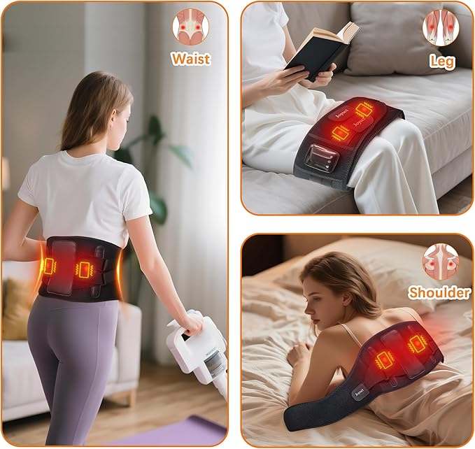 Joyset Cordless Heating Pad for Back Pain Relief,47-60" Lower Back Massager with 5 Heat 5 Vibration,Portable Wearable Heating Pad for Cramps,Birthday Gifts for Women Men Mom Dad(Black)