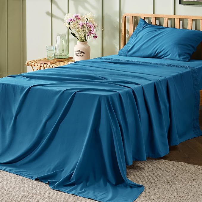 Bedsure Twin XL Sheet Sets Dorm Bedding - 3 Pieces Soft Extra Long Twin Sheets, Hotel Luxury, Easy Care Microfiber for Women, Men, Teal Blue