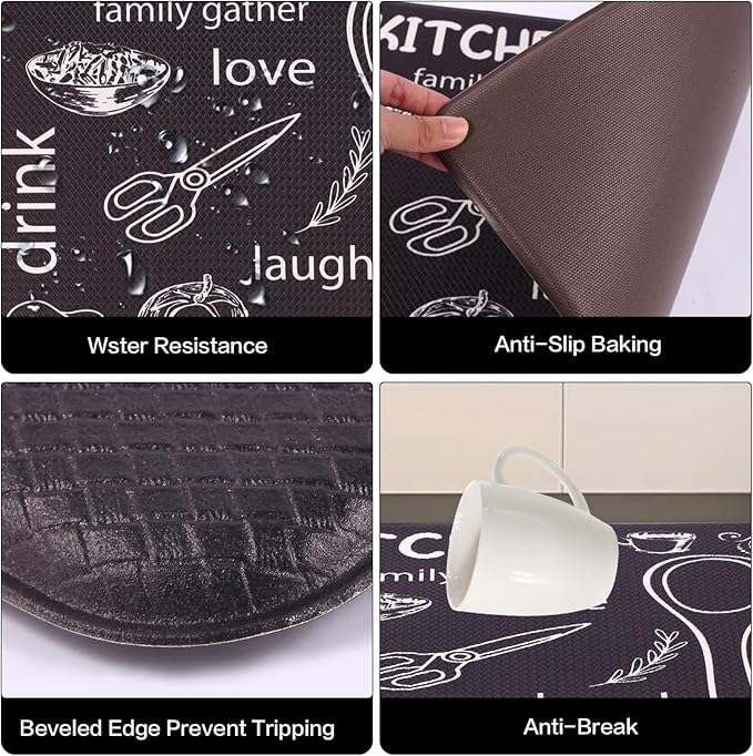 Mirok Washable Anti Fatigue Mat for Cushioned Floor Mat,Farmhouse Chef Kitchen Non-Skid Ergonomic Comfort Foam Rugs,Non Slip (17"x47")