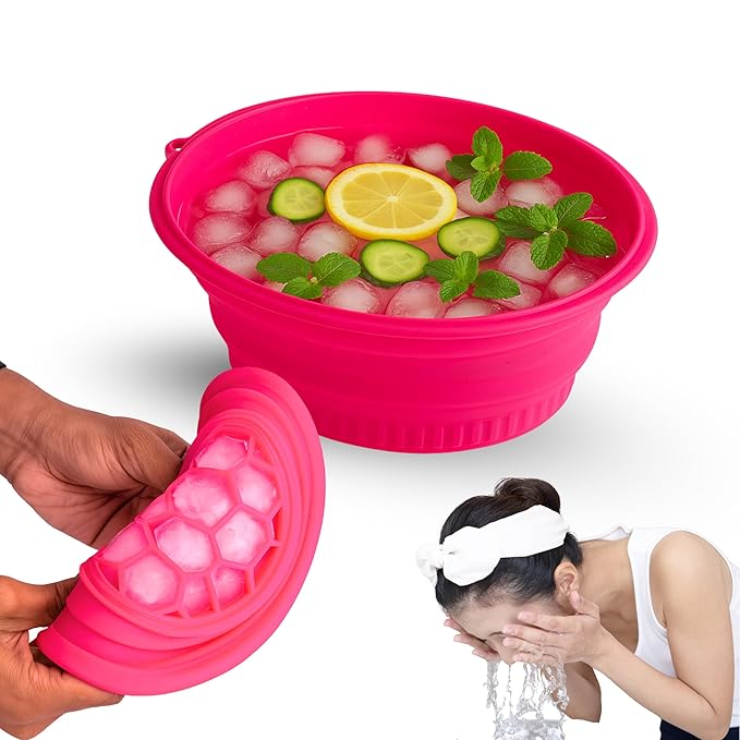 Silicone Ice Facial Bowl – Foldable Face Ice Bath for Pore Tightening, Puffiness Relief & Glowing Skin – Portable Skincare Tool for Women & Men – DIY Ice Recipes (Reusable, Food-Grade Silicone)