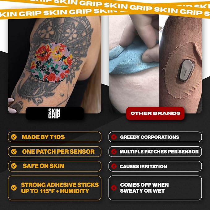 Skin Grip Freestyle Libre 2 Sensor Covers & Lingo CGM – Waterproof and Sweatproof Adhesive for 10-15 Days, Pre-Cut Medical Tape, Continuous Glucose Monitor Patch – 10 Pack, Floral Pack