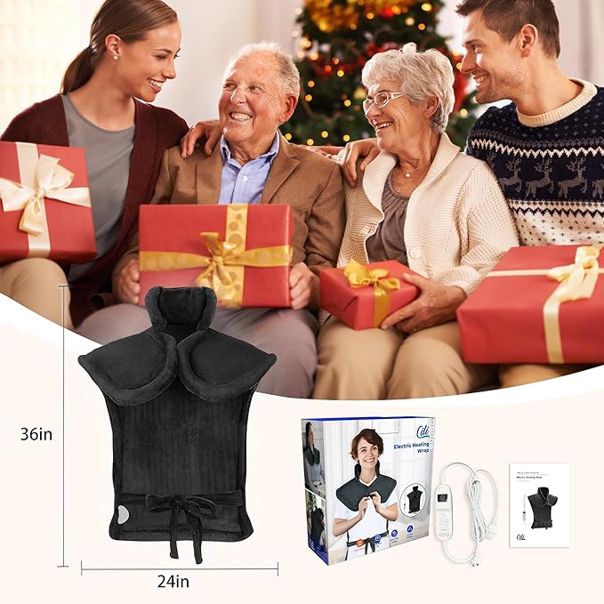 CILI Heating Pad for Back Pain Relief, 24"x36" Large Heating Pad for Neck and Shoulders Back, Electric Heat Pad with 10 Heat Settings, Back Heated Wrap, ETL Certified, Christmas Gifts for Women Men