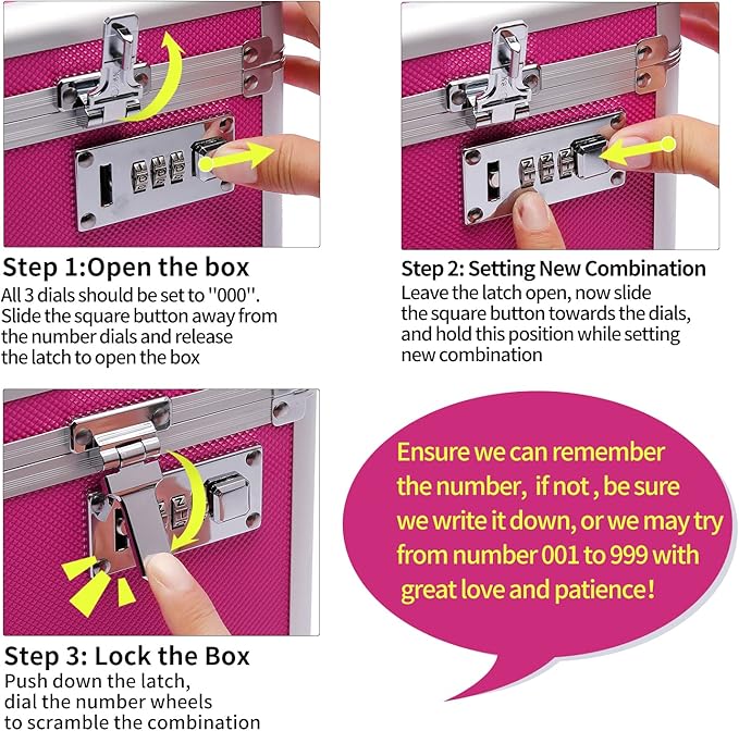 Combination Locking Medication Box with Portable Storage Case, 10.2''x 6.8''x 6.8'', Childproof Medicine Lock Organizer, Lockable Box for Documents & Valuables (Pink/Small)