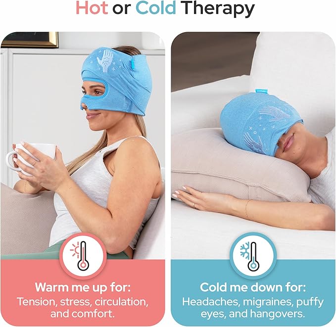 Migraine Relief Cap with Slide-Up Eye Mask - Patent Pending - Headache Relief Hat for Hangover, Stress, Tension - Buttery Soft, Made for Bad Days