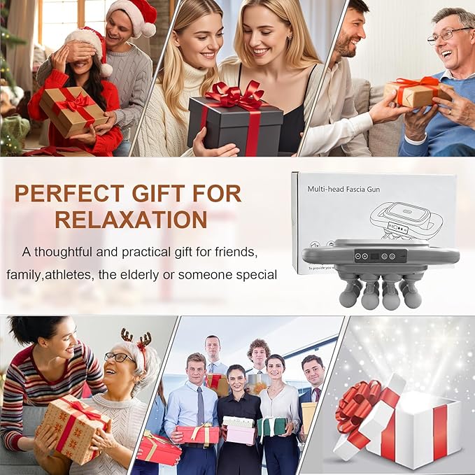 16 Head Massage Gun Deep Tissue, Percussion Muscle Massager with 9 Modes & Levels, Red Light Therapy, Portable Massage Gun Set Quiet Back Massager for Shoulder Legs Waist Body Pain Relief (Gray)