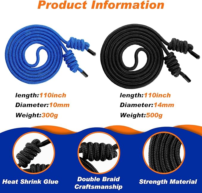 Lewtemi 2 Pcs Flow Rope for Fitness Double Woven Workout Rope Adjustable Length Flow Jump for Working out Men Women Training Exercise Gym Indoor Outdoor Beginner, 9 ft