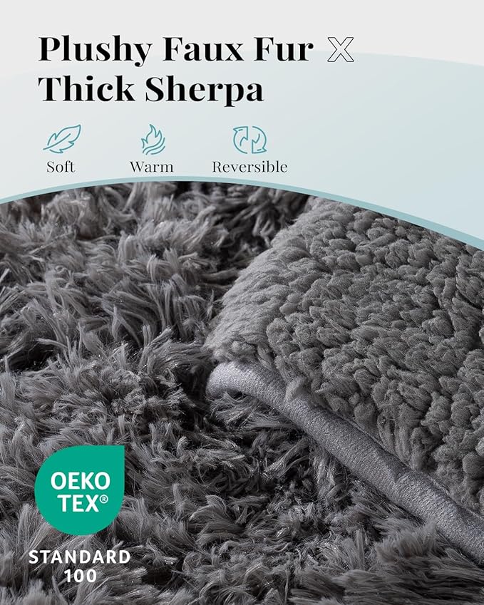 Topblan Weighted Blanket 20lbs, Super Shaggy Faux Fur and Lambwool-Like Sherpa Fleece Heavy Blanket for Full Queen Bed, 60x80 inches Grey