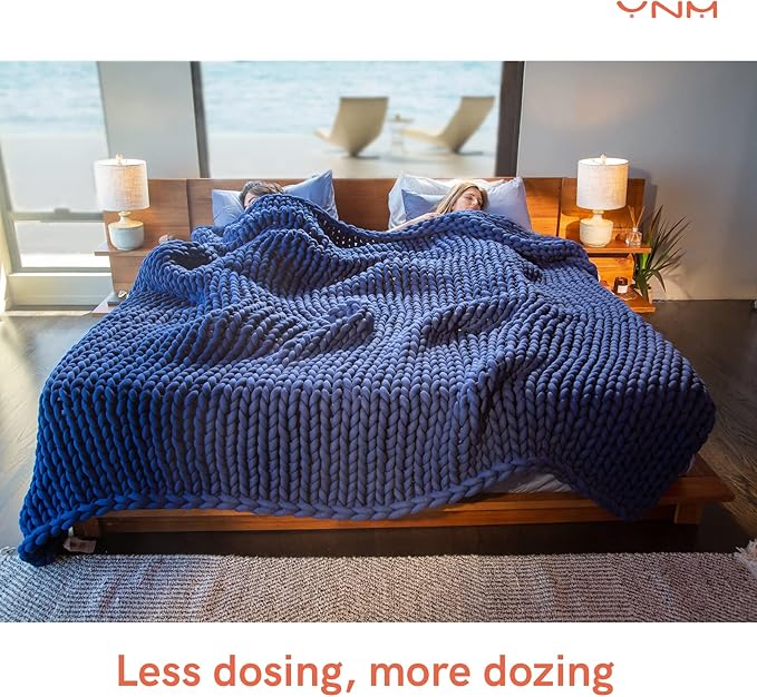 YnM Velvet Weighted Blanket, Handmade Chunky Knitted Design, Soft and Cozy, Temperature Regulating and Breathable, Machine Washable Throw for Sleep or Home Decor (Blue, 60x80 Inch, 15lbs)
