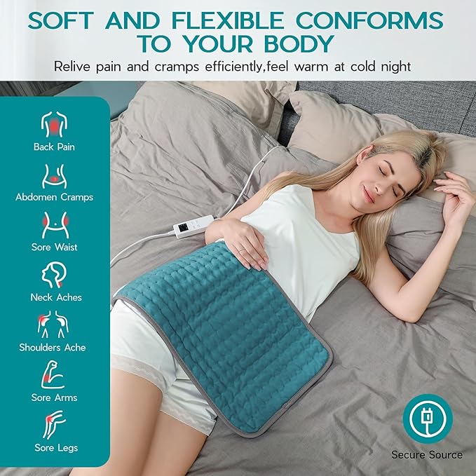 Electric Heating Pad for Back Pain Relief, Large Heating Pads for Body Muscle Pain Cramps Relief, 6 Heating & 4 Timer Setting, Machine Washable, Gift for Grandparents(17'' x 33'')