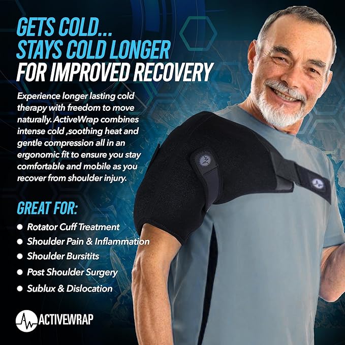 ActiveWrap Shoulder Ice Pack Wrap, with 2 Reusable Heat & Ice Packs for Shoulder Pain Relief, Rotator Cuff Cold Therapy, Adjustable Compression Straps, Post-Surgery Must-Have, Small/Medium