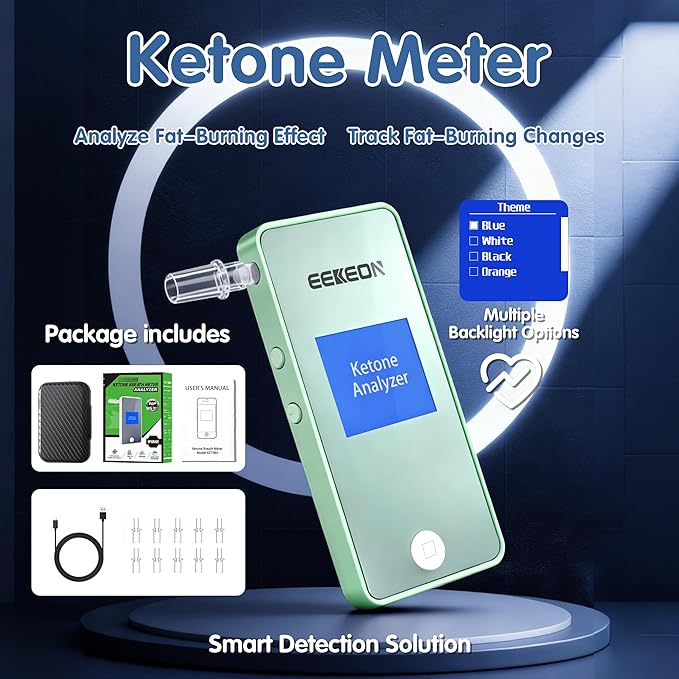 Ketone Meter, Professional Ketosis Breath Analyzer, Accurate Breath Keto Monitor with Type-C Charging and Data Tracking for Ketogenic Lifestyle and Health Management, Includes 10 Mouthpieces (Green)