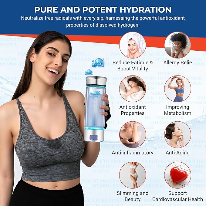 LevelUpWay Hydrogen Water Bottle - Advanced SPE/PEM Technology, Premium Borosilicate Glass, Made for Daily Hydration