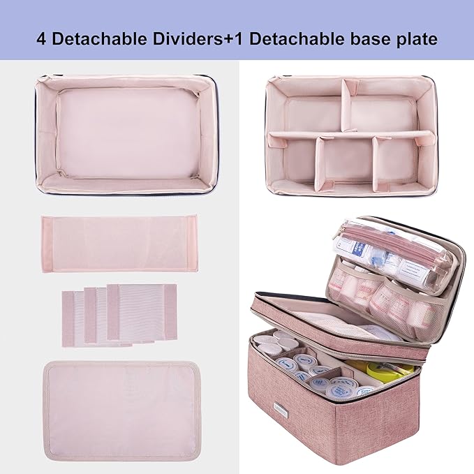 Medicine Storage Bag Pill Bottle Organizer with Portable Small Pouch Travel Medication Bottle Organizer for Emergency Home First Aid Box Kit (Pink)
