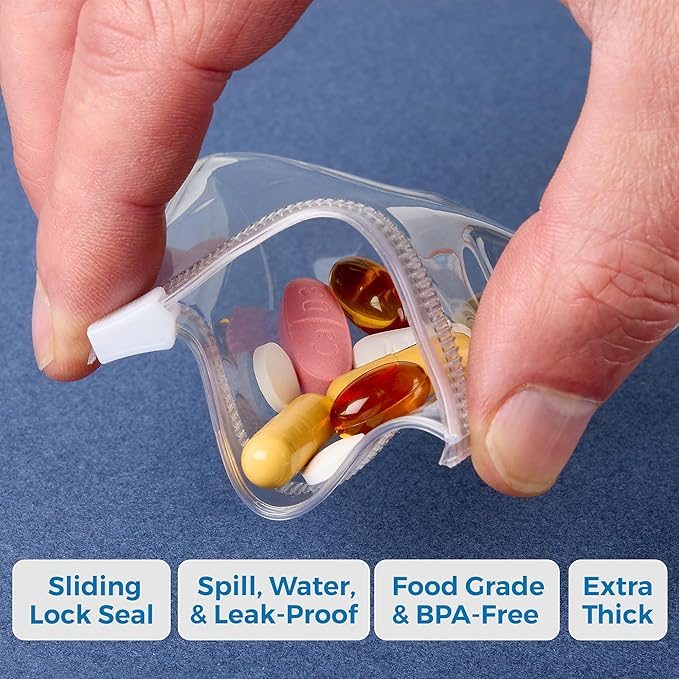 Zippered Pill Pouch Bags - 24 Pcs, Slide Lock Clear Plastic Mini Bags, BPA-Free for Pills Vitamins, Supplements, Medications, Jewelry, Crafts, Small Objects - Self-Sealing, Reusable, Travel-Friendly