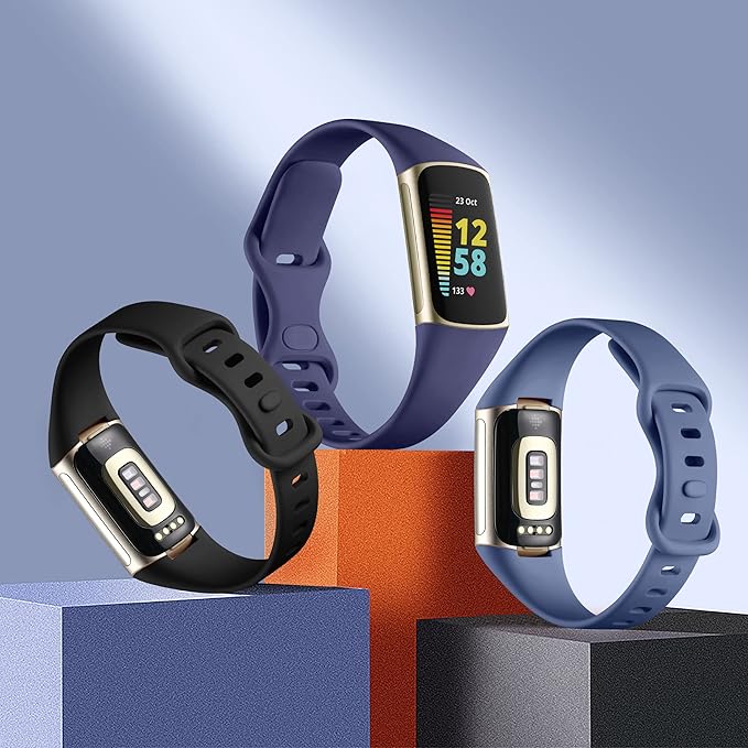 Maledan 3 Pack Compatible with Fitbit Charge 5 Bands/Charge 6 Bands for Men Women, Soft Durable Sport Replacement Watch Band for Fitbit Charge 5 & 6 Advanced Fitness Tracker, Bluegray/Black/Blue