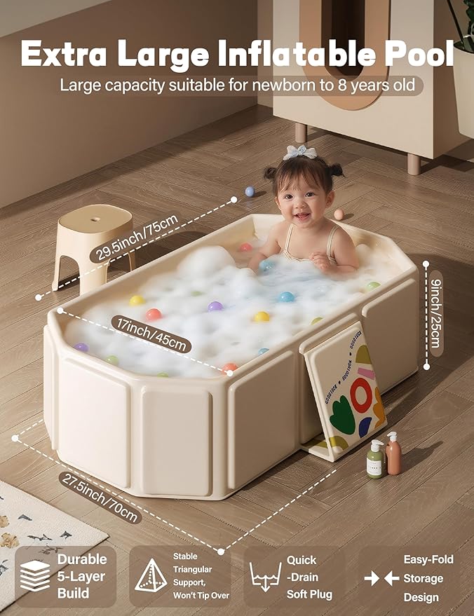 Portable Bathtub Collapsible Bath Tub - Non-Slip Base Cat Dog Bathtubs Wash Shower Basin (White)