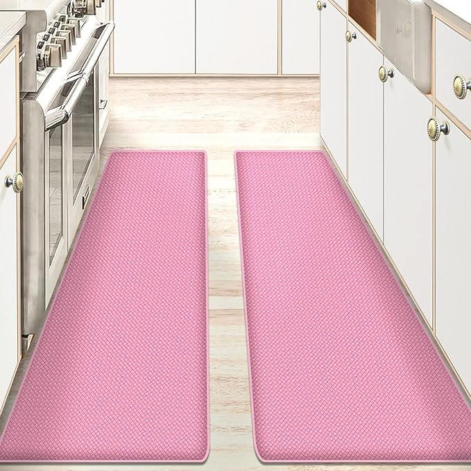AUTODECO Set of 2 Kitchen Mat and Rugs Washable Cushioned Anti-Fatigue Kitchen Rug for Floor 17"x59" +17"x59", Watermelonred