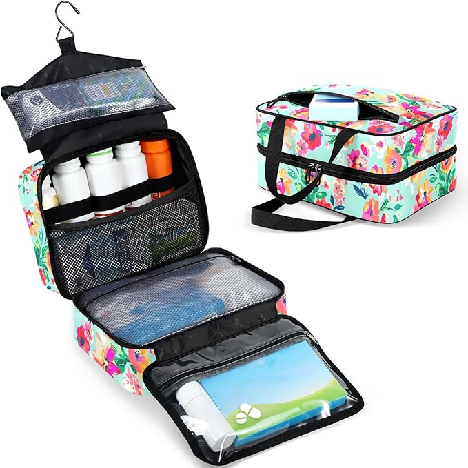 Naanle Pill Organizer Bag Travel Pill Bottle Medicine Organizer Home Storage Medication Bag for Vitamin Supplements, Watercolor Spring Flowers Empty First Aid Bag for Car Camping, 1.0 Count