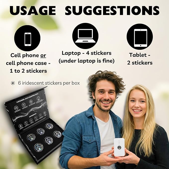 Phone EMF Harmonizing Stickers — Multifaceted Neutralizer with Patented Quantum Technology & Natural Minerals | Pack of 6