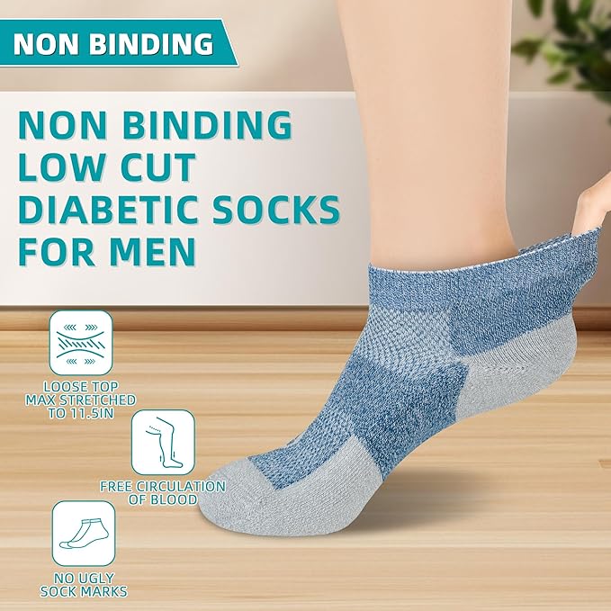 Diabetic Socks for Men,4 & 6 Pairs Low Cut Bamboo Viscose Wide Mens Diabetic Socks Size 9-11 10-13