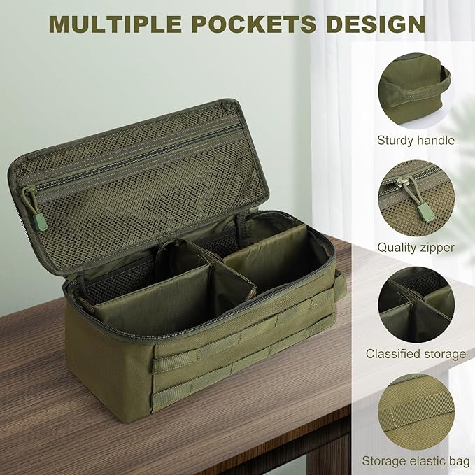 First Aid Bag Empty Pill Box Organizer,Tactical Medical Bag Case,Portable EDC Travel Medicine Pill Bottle Organizer (Green)