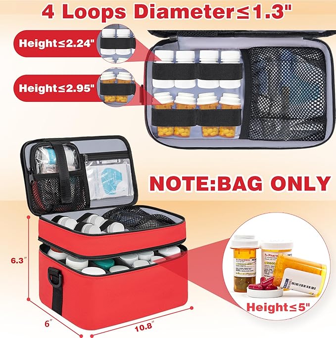 2 Layers Medicine Storage Organizer Bag with Portable Pouch, Pill Bottle Organizer Case, Lockable Medicine Travel Case for Pills, Vitamin, Fish Oil.