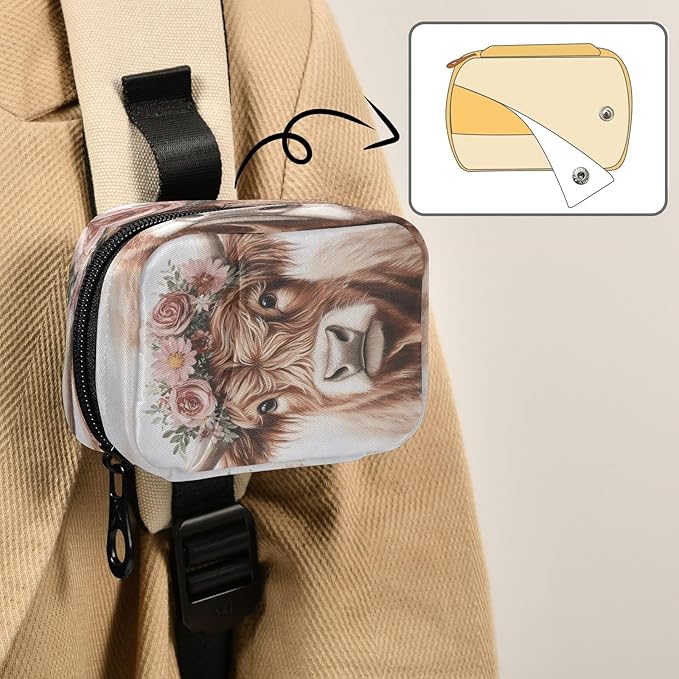 Cute Highland Cow with Flowers Pill Organizer Portable Travel Pill Case Weekly Pill Box for Medicine Vitamin Supplement