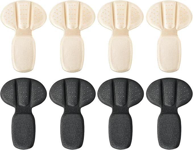 Heel Pads for Shoes Too Big, 4Pcs Mesh Adhesive Heel Grips Inserts for Boots, Loose Shoes, Reusable Heel Heel Cushion Pads for Women Men, Anti Blister Shoe Liners Heel Protectors(Black&Nude)