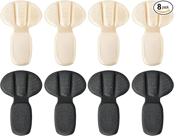Heel Pads for Shoes Too Big, 4Pcs Mesh Adhesive Heel Grips Inserts for Boots, Loose Shoes, Reusable Heel Heel Cushion Pads for Women Men, Anti Blister Shoe Liners Heel Protectors(Black&Nude)