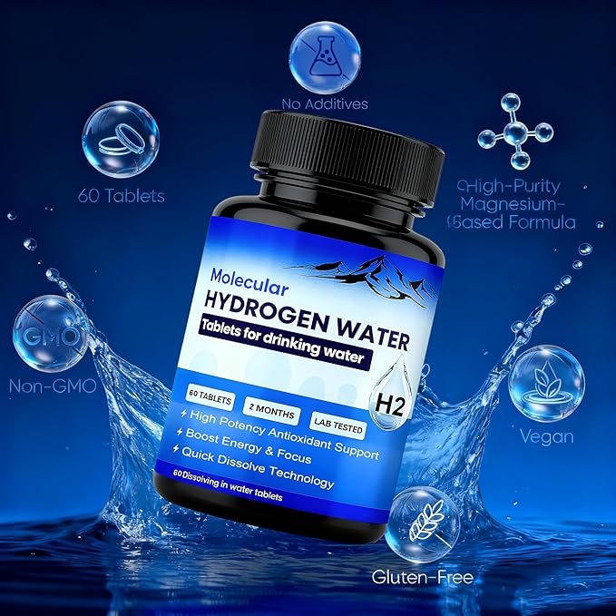 Molecular Hydrogen Water Tablets | Magnesium Pills H2 Hydrogen Supplement for Hydration & Electrolyte Balance | Supports Daily Vitality and Focus | 60 Tablets(1PCS)