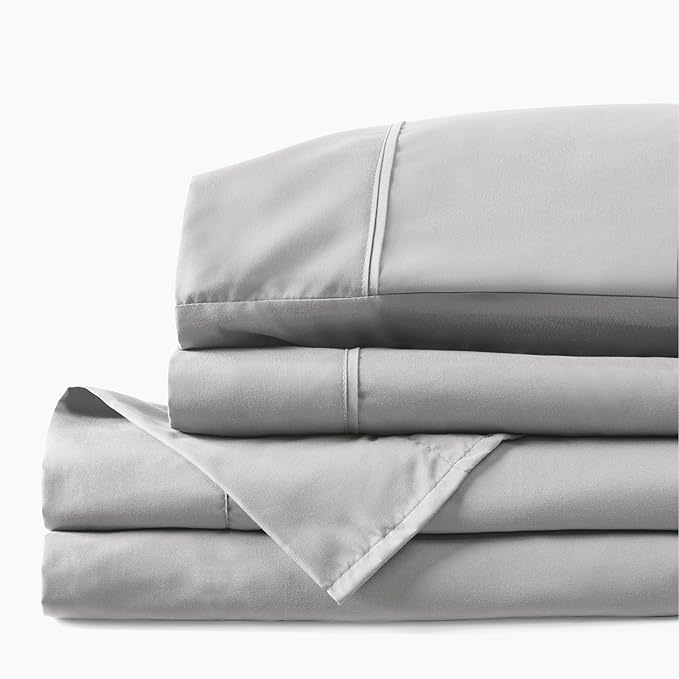 PeachSkinSheets Cooling Bed Sheets for Hot Sleepers - Ultra-Soft Breathable Luxury Microfiber Sheet Set, Moisture-Wicking, Deep Pocket, Oeko-TEX® (Full Size, Brushed Silver)