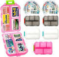 Frosted Plastic Large Pill Organizer Waterproof 10 Compartment Pill Container Box with Labels for Travel and Daily Use (Pink+White+Grey 6PCS)