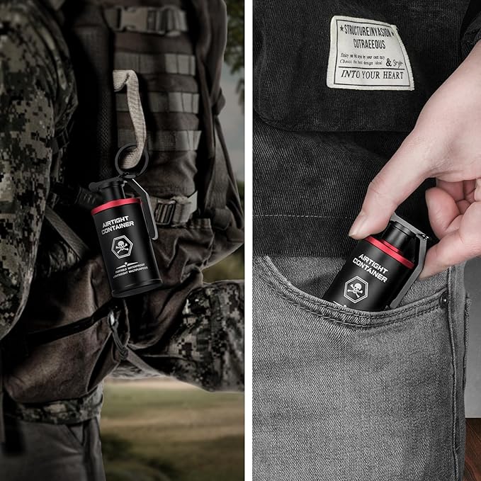Tactical Pill Case, Durable Aluminum Small Pill Holder with Keychain, Airtight & Waterproof Vitamin Container for EDC, Travel, Outdoor - Red