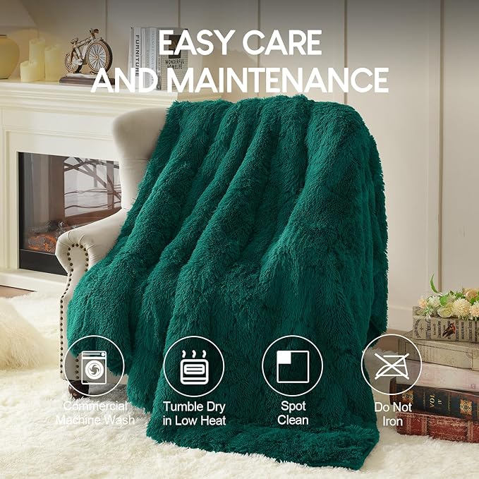 Cottonblue Weighted Blanket 15lbs for Twin Bed, Faux Fur Sherpa Weighted Blanket for Adults, Plush Cozy Bed Heavy Blanket for Calm and Relax,Forest Green, 48x72 inches